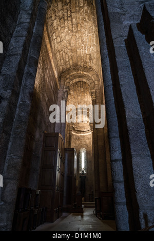 Lateral nave of the Church of St. Salvadore in Monasterio de Leyre in Navarre, Spain. Stock Photo