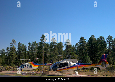 Tourists in departure area for Papillon Helicopter trip, South Rim, Grand Canyon National Park, Arizona, USA Stock Photo