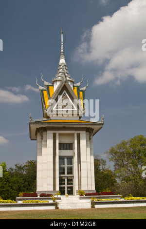 Memorial Stupa at the Killing Fields of Choeung Ek outside Phnom Penh where most of the 17000 detainees from S-21 were murdered. Stock Photo