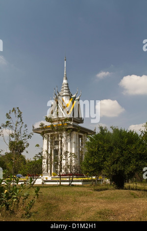 Memorial Stupa at the Killing Fields of Choeung Ek outside Phnom Penh where most of the 17000 detainees from S-21 were murdered. Stock Photo