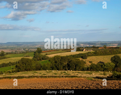 View from Ilmington Down looking north over the Warwickshire countryside, Ilmington, Warwickshire, England, UK Stock Photo