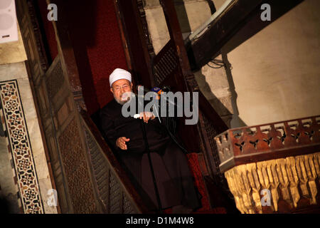 Dec. 28, 2012 - Cairo, Cairo, Egypt - Egyptian cleric Sheikh Yusuf al-Qaradawi, chairman of the International Union of Muslim Scholars, leads Friday prayers  before a protest against Syrian President Bashar al-Assad, at Al Azhar mosque in old Cairo December 28, 2012  (Credit Image: © Ashraf Amra/APA Images/ZUMAPRESS.com) Stock Photo