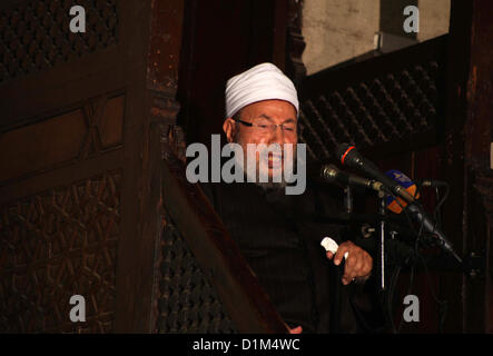 Dec. 28, 2012 - Cairo, Cairo, Egypt - Egyptian cleric Sheikh Yusuf al-Qaradawi, chairman of the International Union of Muslim Scholars, leads Friday prayers  before a protest against Syrian President Bashar al-Assad, at Al Azhar mosque in old Cairo December 28, 2012  (Credit Image: © Ashraf Amra/APA Images/ZUMAPRESS.com) Stock Photo