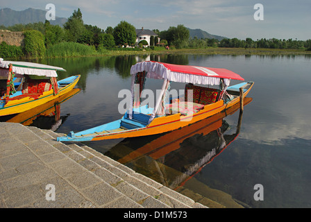 Shikara or house boats in Nageen lake, Srinagar, Jammu & Kashmir, India Stock Photo