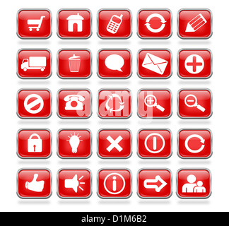 Glossy Red Square Web Buttons Stock Photo