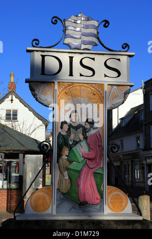 Diss town sign Norfolk, East Anglia, England, UK Stock Photo