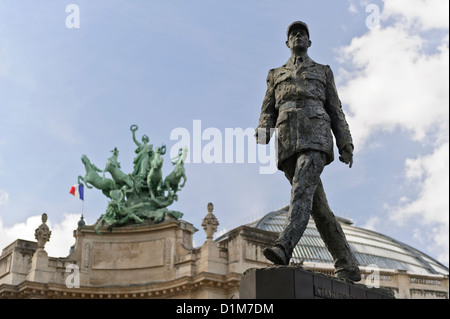 Statue General Charles de Gaulle Paris, Champs-Élysées, Paris, France. Stock Photo