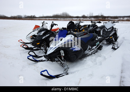 snowmobiles parked in Kamsack Saskatchewan Canada Stock Photo