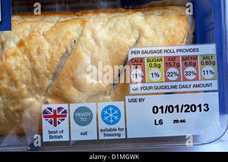 Information on packet of sausage rolls Stock Photo