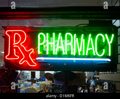 neon pharmacy sign Stock Photo