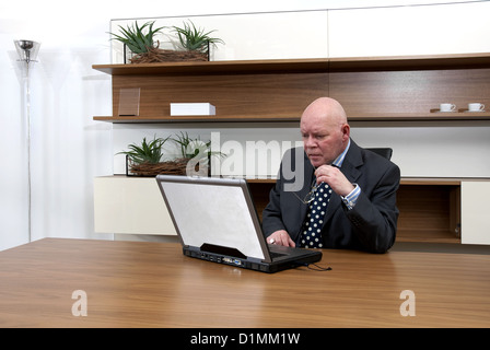 A company director checking data on his laptop Stock Photo
