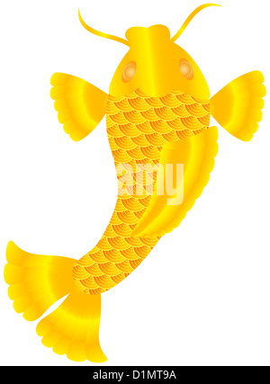 Japanese Koi Fish or Chinese Carp with Gold Scales and Fins Illustration Isolated on White Background Stock Photo