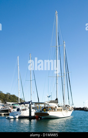 Sailing boats moored in Nelson Bay Harbour, New South Wales, Australia Stock Photo