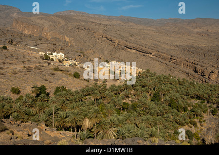 Mountain village of Misfah al Abriyeen on the edge of a date palm oasis, Sultanate of Oman Stock Photo