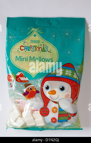 Bag of Tesco Christmas mini mallows isolated on white background Stock Photo