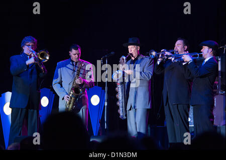 LINCOLN, CA – December 29: Big Bad Voodoo Daddy performs at Thunder Valley Casino Resort in Lincoln, California on December 28, 2012 Stock Photo