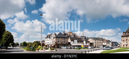 Panoramic view of center of Guingamp city in Brittany Bretagne France, city of soccer team En Avant, historic streets Stock Photo