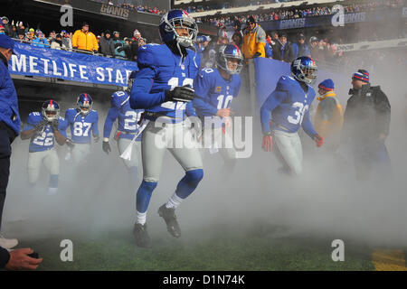 New Jersey, USA. 30 December 2012: New York Giants take the field during a week 17 NFL matchup between the Philadelphia Eagles and New York Giants at MetLife Stadium in East Rutherford, New Jersey. Stock Photo