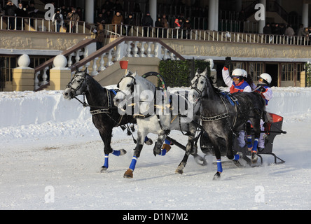 Troika Russian traditional horse team driving in Moscow Stock Photo