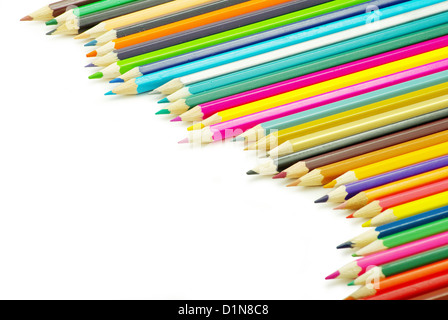 Assortment of coloured pencils on white background Stock Photo