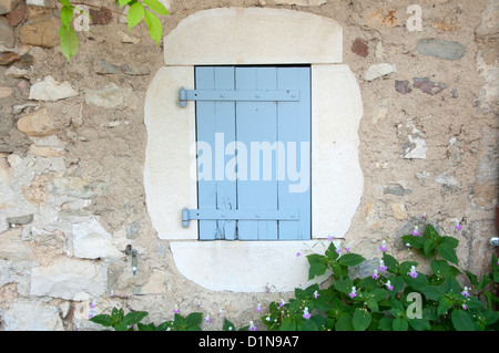 French Window shutters in the village of Cliousclat, Drome France. Stock Photo