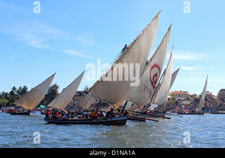 Dhow boat race at the Lamu Cultural Festival, Lamu Island, Kenya, East Africa Stock Photo