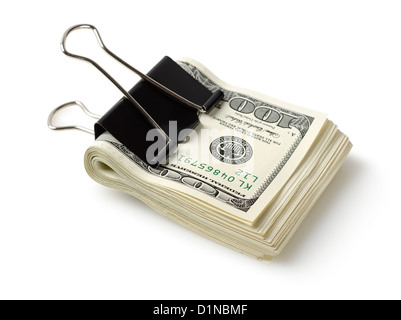 Dollar bills with clip isolated on a white background Stock Photo
