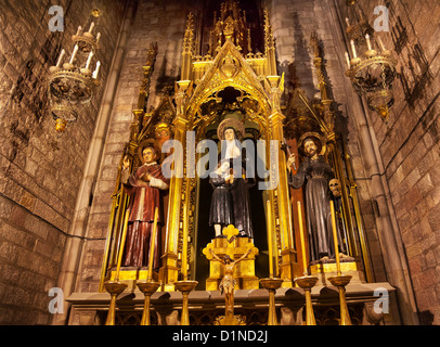 Saints Joaquima de Vedruna, Francis of Assisi, Anthony M. Claret, Shrine, Saint Mary of Pine Tree, Barcelona, Spain Stock Photo