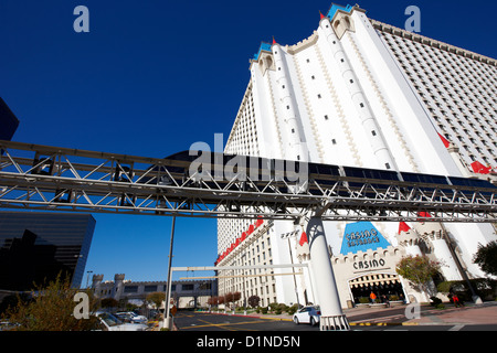 mandalay bay to excalibur monorail line passing the excalibur casino Las Vegas Nevada USA Stock Photo
