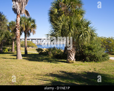 Melbourne Causeway to Indialantic in Central Florida from Kiwanis Park on Geiger Point Stock Photo