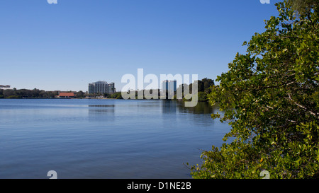 City of Melbourne on the Intracoastal Waterway in Central Florida from Kiwanis Park at Geiger Point on the Indian River Lagoon Stock Photo