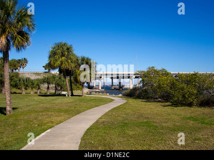 Melbourne Causeway to Indialantic in Central Florida from Kiwanis Park on Geiger Point Stock Photo