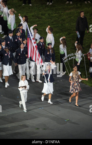 USA Team lead by flag bearer Mariel Zagunis at the Opening Ceremonies, Olympics London 2012 Stock Photo
