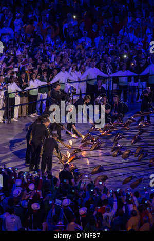 Lighting the Olympic Flame at the Opening Ceremonies, Olympics London 2012 Stock Photo