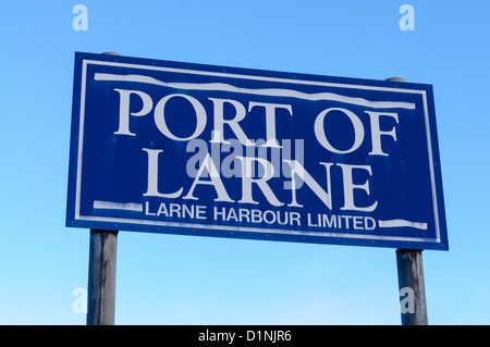 Sign at the Port of Larne ferry terminal and harbour Stock Photo