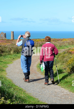 A middle aged couple on a walking holiday in cornwall, uk Stock Photo