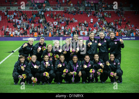 USA wins gold over Japan in Women's Football (soccer) at the Olympic Summer Games, London 2012 Stock Photo