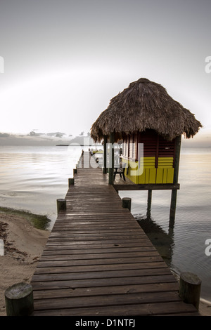 Calm ocean water just before sunrise in Belize, Travel, Holiday, Vacation, Beach, Hot Stock Photo