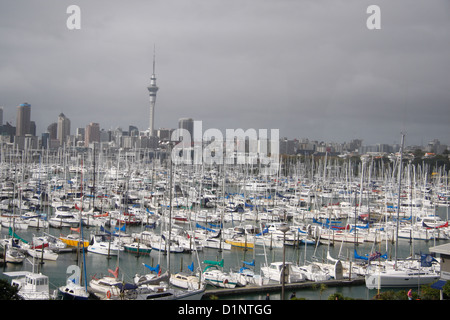 Westhaven Marina in Auckland city, viewed from the Harbour Bridge. Stock Photo