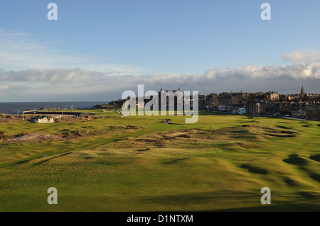 St Andrews Old Course with R&A Building and Hamilton Hall in the distance. Stock Photo