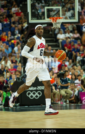 Lebron James (USA) competing in the Gold Medal Men's Basketball Game at the Olympic Summer Games, London 2012 Stock Photo