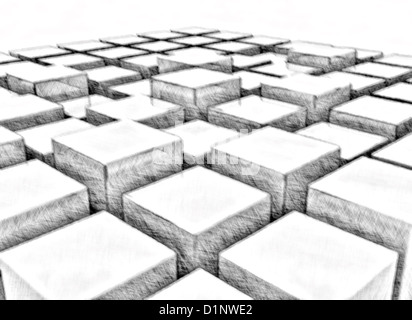 Abstract background cubes pencil drawing Stock Photo