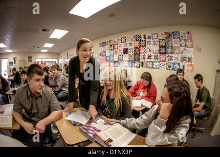 Southern California high school students listen as their teacher Stock ...