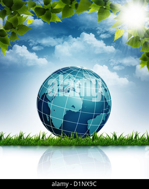 Blue planet. Abstract eco backgrounds with Earth globe and forest Stock ...