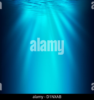 Underwater Sea Deep Water Abyss With Blue Sun Light Stock Photo