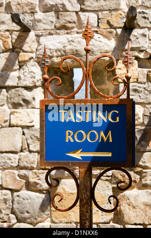Wine tasting room sign, Castello Di Amorosa, Napa Valley, California Stock Photo