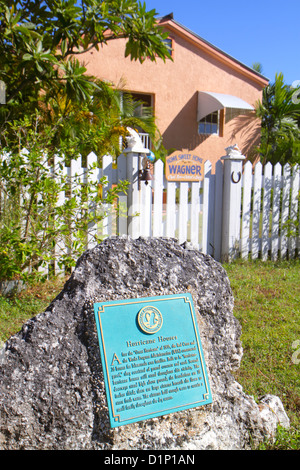 Florida Florida Keys,Old US highway Route 1 One,Overseas Highway,Upper Matecombe Key,Islamorada,Hurricane House,plaque. sign,Heritage Monument Trail,v Stock Photo