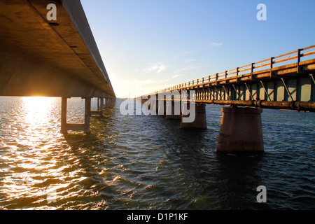 Florida Florida Keys,US highway Route 1 One,Overseas Highway,Marathon,New,Old Sevenmile Seven Mile historic Bridge,Gulf of Mexico Coast,Florida Bay wa Stock Photo