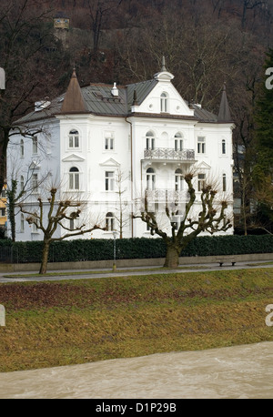 A large luxury home beside the Salzach River, Salzburg, Austria Stock Photo