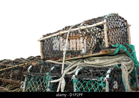 Lobster pots and creels isolated on white background with copy space. Stock Photo